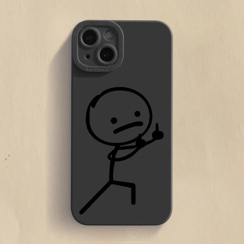 Trendy Cartoon Stickman Silicone Phone Case for iPhone 11-16 Pro Max