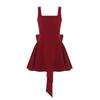 Women's Red A-line Dress: French Heiress Style, Bow Backless, Spaghetti Straps, Waist-Cinching, Fluffy Skirt