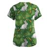 Women's Fashionable V-neck Short-sleeved Work Uniform with Pockets, Easter Print Top, Caregiver Uniform.
