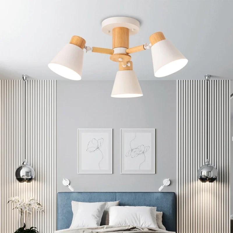 Nordic Chandelier Solid Wood Living Room E27 Bulb Ceiling Lamp For Bedroom Hotel Restaurant Modern Chandelier Lamp Decor Light