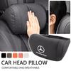 PZQ2   Napa Leather Car Headrest Auto Logo Seat Neck Pillow Head Support Breathable For Mercedes Benz AMG W205 W168 W213 W210 W222 CLK