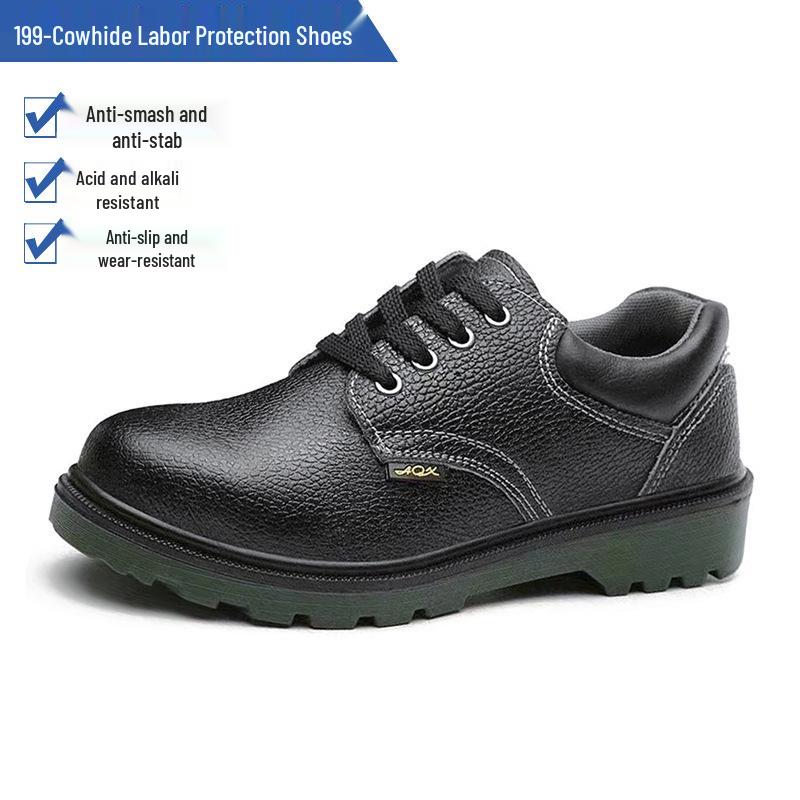 Cowhide Steel Toe Safety Shoes: Anti-Smash, Puncture, Acid & Alkali Resistant, Wear-Resistant, Solid Sole for Construction Work