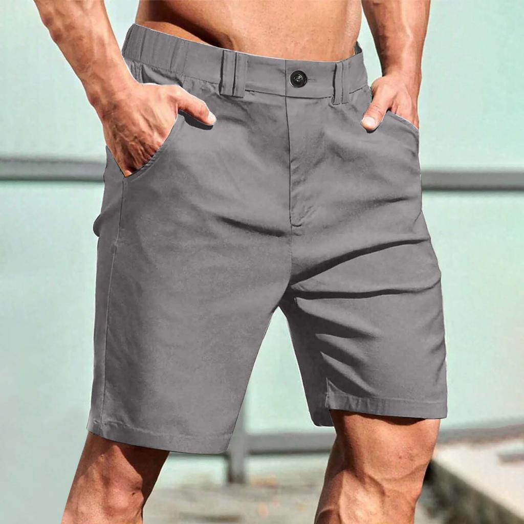 Men's Workwear Shorts With Multiple Pockets, Elastic Waistband, Loose Cotton, Casual Outdoor Lightweight Work Shorts