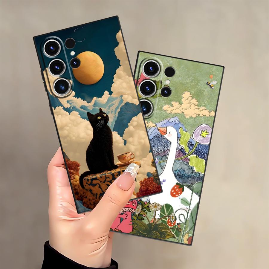 Cartoon Duck Cat Case for Samsung Galaxy S26 Ultra S10 S9 Note 20 8 9 10 S24 S25 Plus S21 FE S20 Ultra S23 Funda Phone Cover
