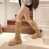 Retro British Style Thick-heeled Thick-soled Boots for Women 2025 Autumn Versatile Suede and Thin Two Wear High-heeled Knight Boots