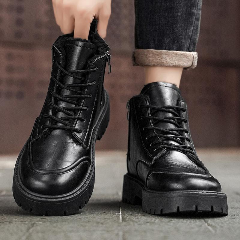 Men's Short Boots High Top Business Leather Boots in British Style Soft Leather Thick Soled and Warm Men's Cotton Boots 2026 New