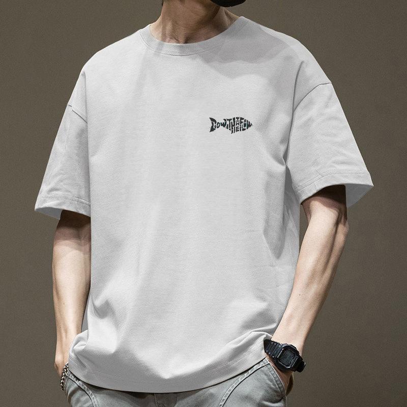 Men Pure Cotton Short Sleeve Loose Casual Printed T Shirt S белый