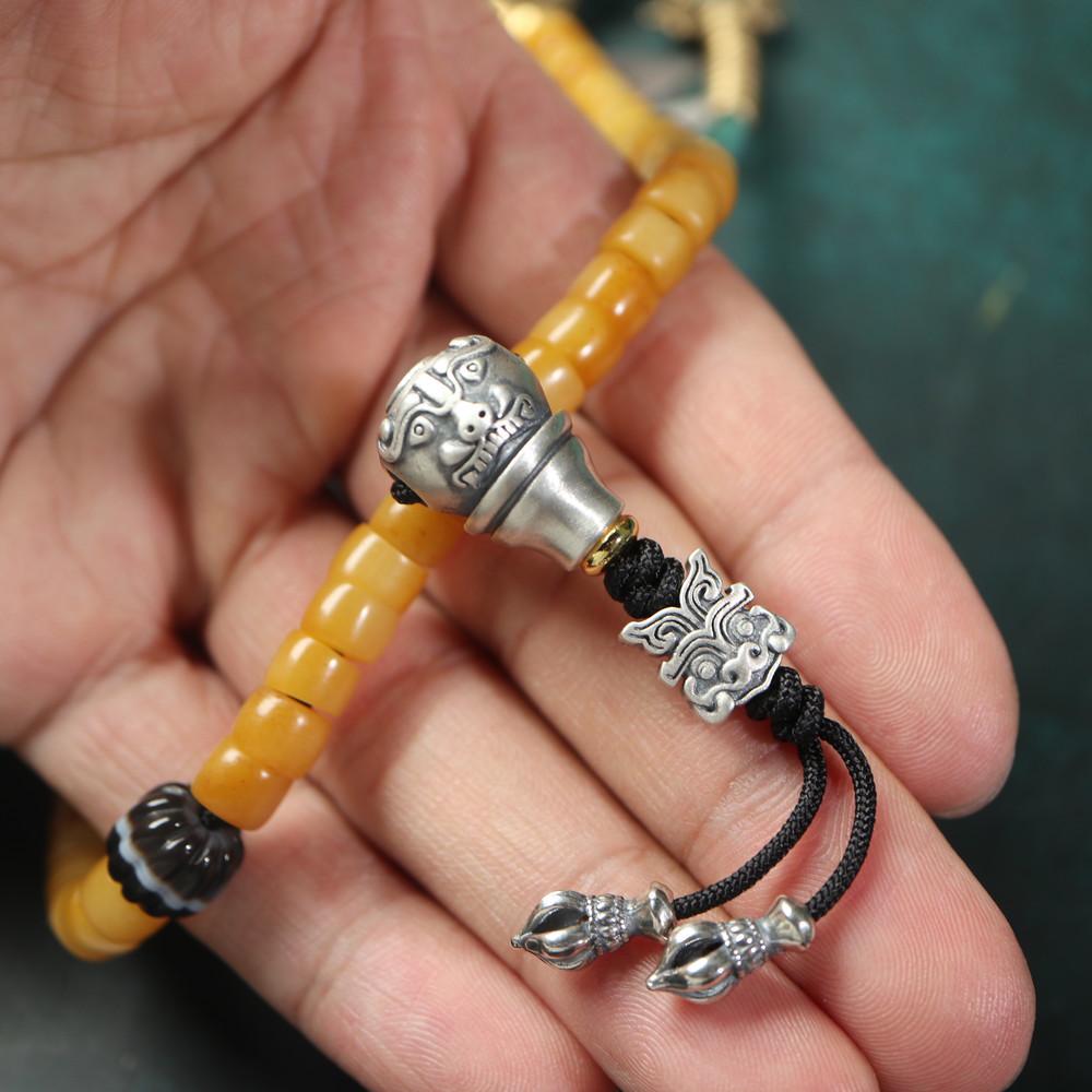 Buddha Head Taotie Pattern Vajra Mantra Bracelet with Auspicious Cloud and Bodhi Seeds.