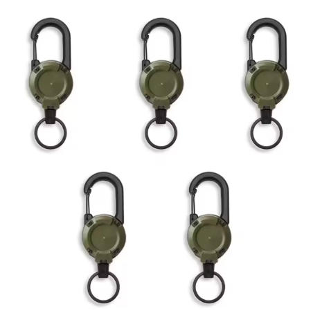 1/5pcs Retractable Heavy Duty Pull Reel Carabiner Strong Steel Wire Rope Buckle Spring Key Ring Outdoor Sporty attachment Keychain Tool