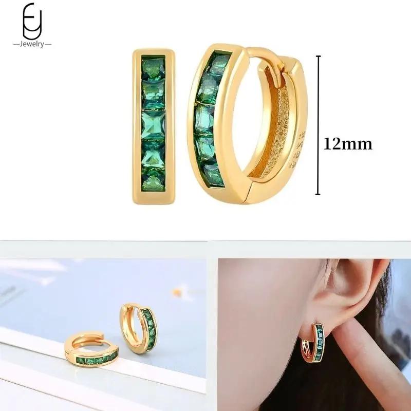 925 Silbernadel Grüne Zirkon Gold Ohrringe Herz Creolen für Damen Zarte Steckerohrringe Luxuriöser Schmuck Geschenke