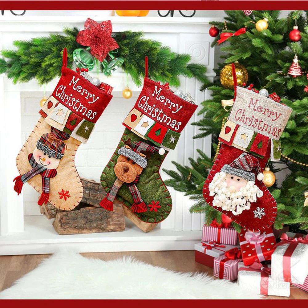 Christmas Socks Large Boots Xmas Tree Decorations Storage Bag Santa Claus Snowman Plush Ornaments Christmas Home Decoration