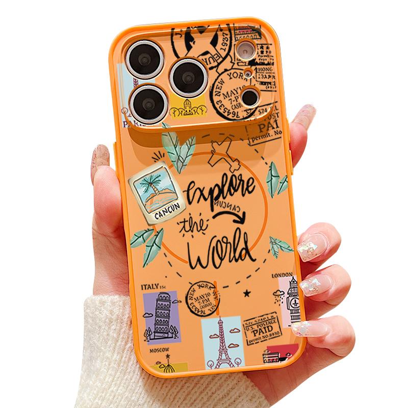 Custodia Magnetica Per Magsafe Per iPhone 17 Pro Max Etichetta da Viaggio Modello Landmark Copertura con Sensazione Skin Per iPhone 16 15 14 13 Pro Max