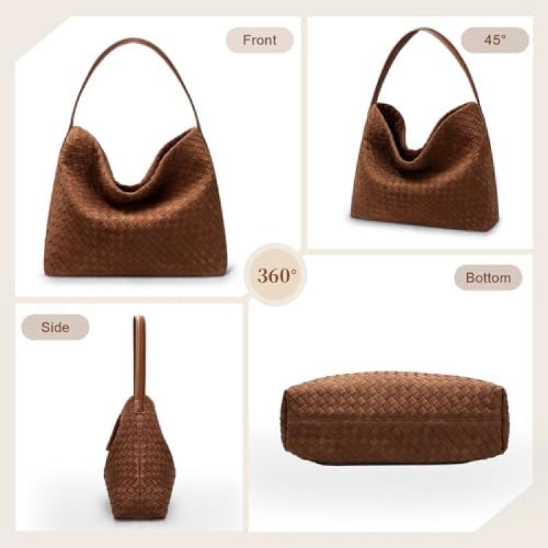 Auluda Braided Suede Shoulder Bag for Women, Elegant Large Tote Hobo Bag, Crossbody Work Travel Purse