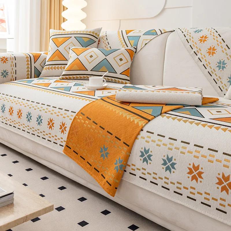 Bohemian Style Chenille Sofa Cushion Four Seasons Universal Backrest Sofa Non-slip Sofa Cover Jacquard Soft Fabric Couch Cover
