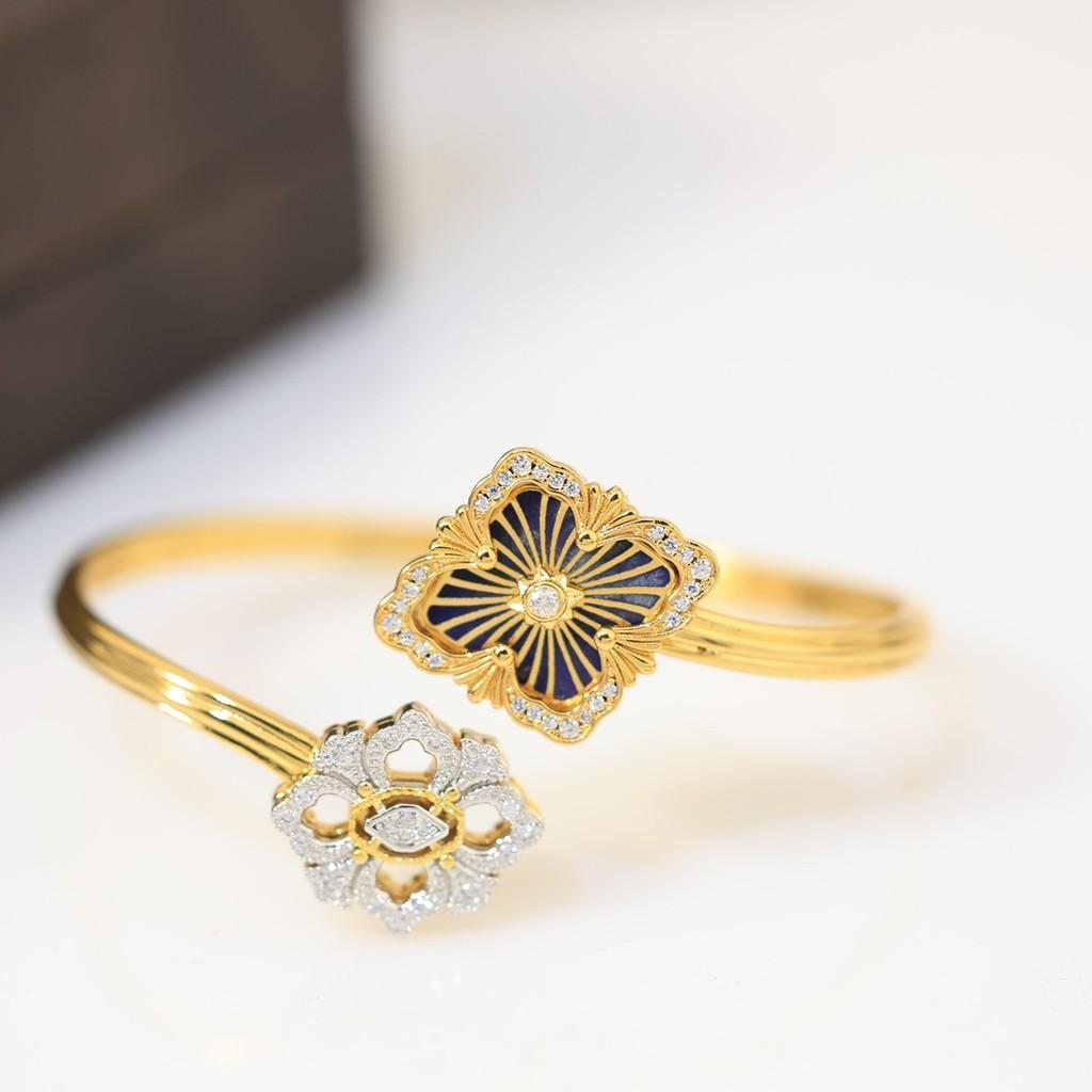 Italian high-end jewelry brand retro palace wind belt diamond brushed four leaf clover shell agate jade bangle V material