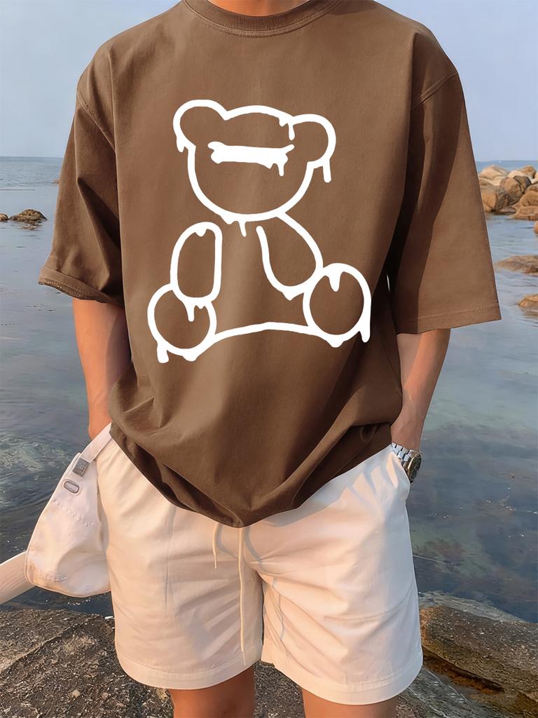 The Melting Cartoon Bear Prints TShirts Womens Cotton Summer Short Sleeve Tees Soft Loose ONeck Tops Casual Womans Clothes