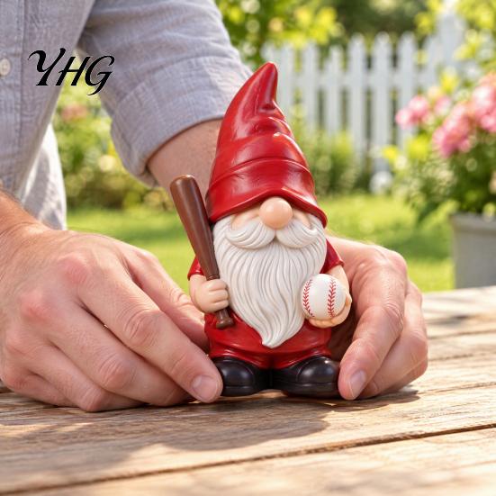 Resin Sports Figurines Baseball Gnome Figurine, Theme Statue Holding Desktop Ornament for Home Bat & Ball, Tabletop Indoor Decor, Lover Gift