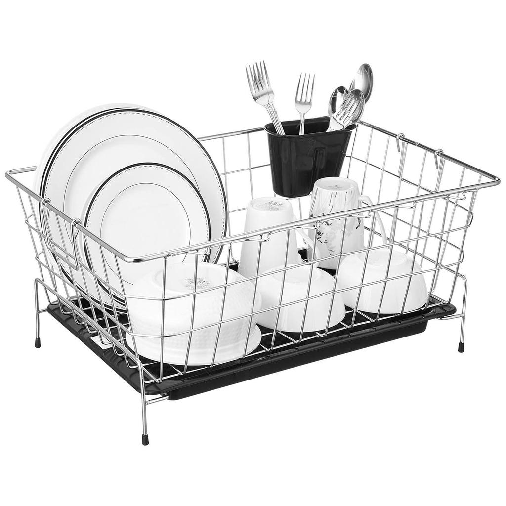 Stainless Steel Dish Drainer with Drain Tray + Cutlery Stand | for Kitchen Utensils | Drying Rack Stand |