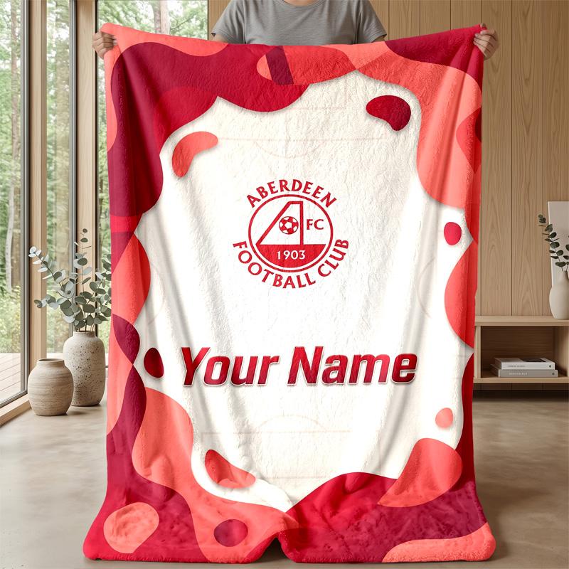 Custom Text Flannel Throw Blanket, Lightweight Cozy Bed Sofa BlanketAberdeen FC