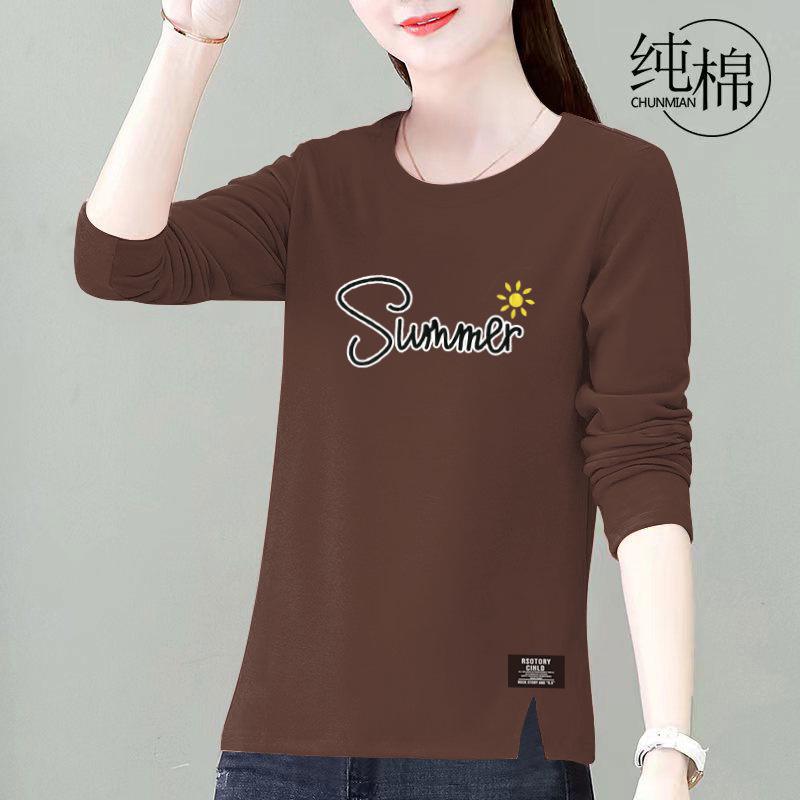 Dámské tričko s dlouhým rukávem ve velkých velikostech z čisté bavlny, 2025 korejský styl, volný střih, podzimní základní top