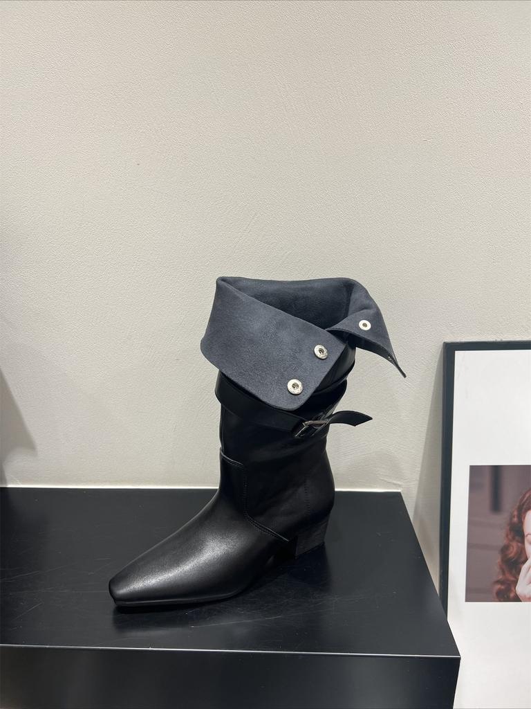 High-heeled Pointed-toe Boots, Mid-calf Boots, Women's Shoes, Autumn and Winter Long Boots