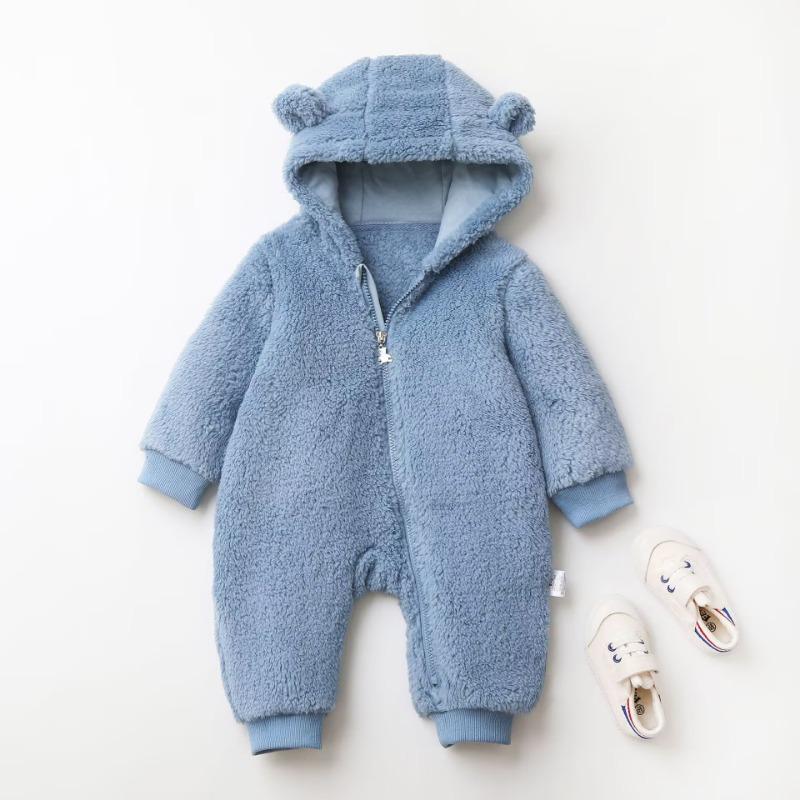 Fleece Romper Baby Long Sleeve Jumpsuit Autumn Baby Boys Girls Rompers Hooded Warm Cloth