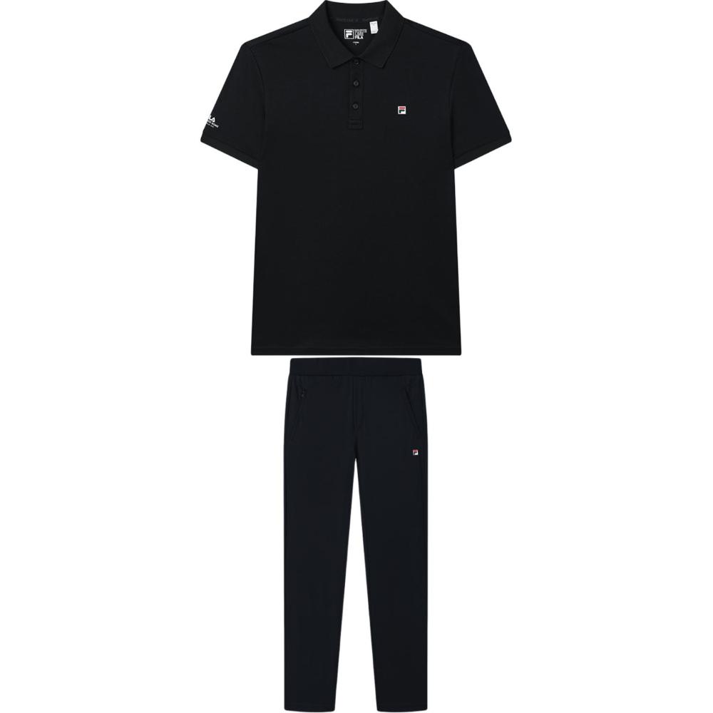 Fila Heritage Series Basic Knit Short Sleeve Polo Shirt And Straight Leg Pants Casual Sports Set Men Sets Black F11M528121F+F11M528607F