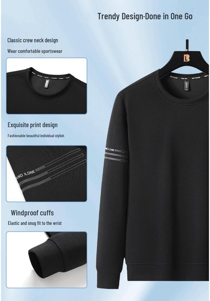 Men's Air Cotton Plus Size Long Sleeve Round Neck Hoodie for Spring and Autumn Casual Running Sportswear