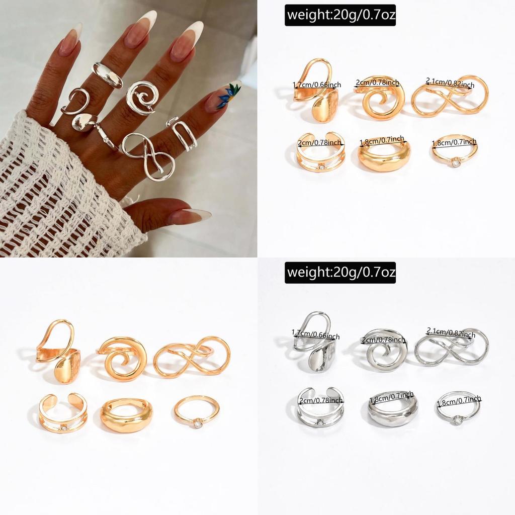 Geometric Light Face Ring Set With Spiral Design For Women Fashion Jewelry