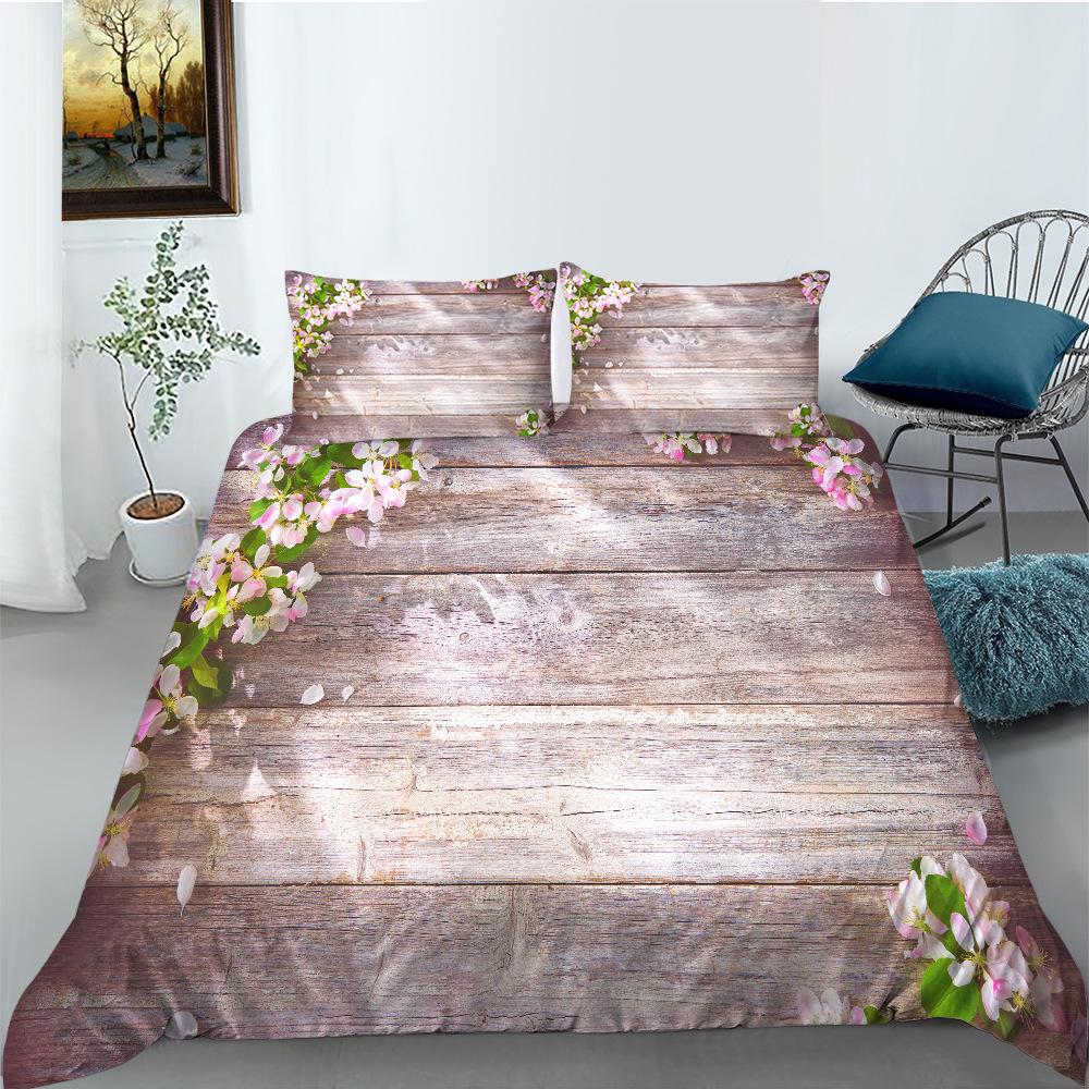 Flower Wood Board Series Polyester Quilt Cover Pillowcase Two Or Three-Piece Set 3D Digital Printing