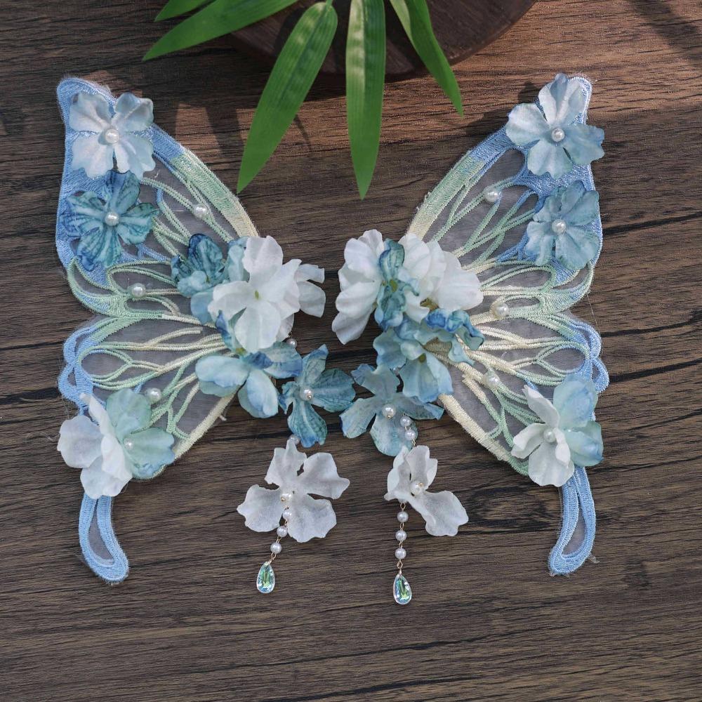 Mesh Large Butterfly Hairpin Imitation Pearl Flower Hair Clip Tassel Duckbill Clip  Wedding