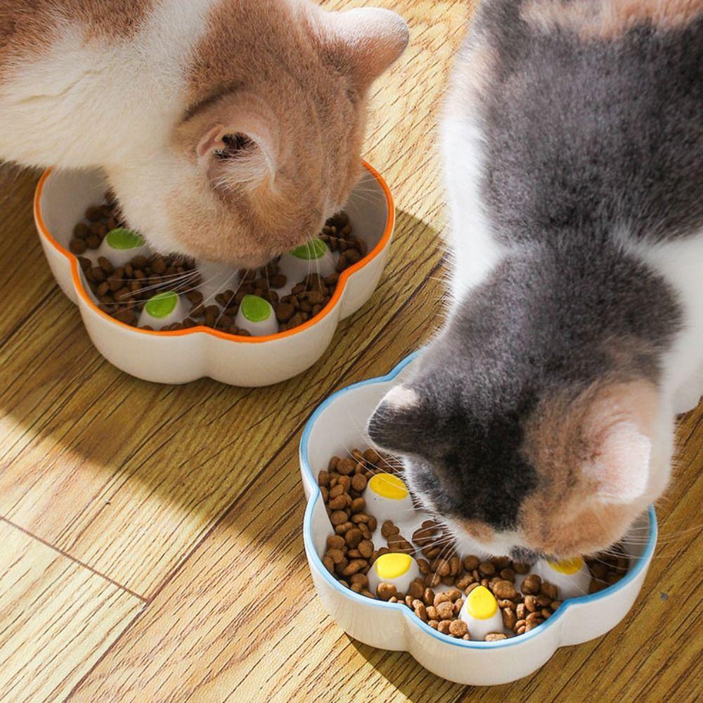 Flat Face Slow Feeder Bowl Neck Guard Cat Water Bowl Ceramic Raised Pet Bowl  Household Use