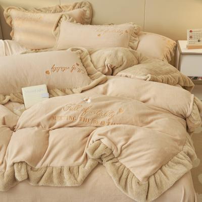 Juego de cuatro piezas de terciopelo de leche para cama de otoño e invierno, funda de edredón individual de terciopelo coral bordado cálido y grueso, juego de tres piezas de terciopelo ártico