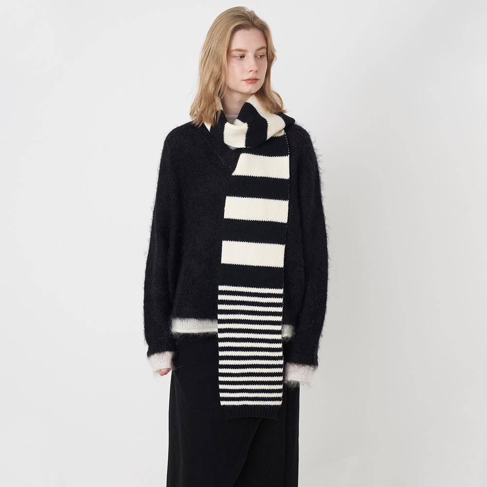 Winter new striped knitted scarf women's warm and versatile couple wool long scarf
