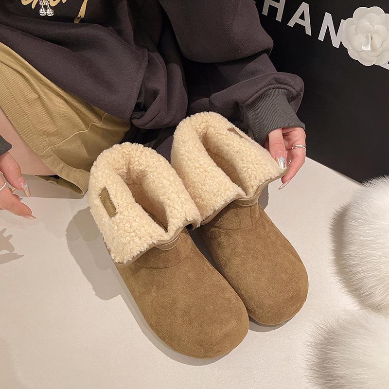 Women's Thick Bottom Short Belt Buckle Winter Lightweight Warm Fur One Plush Snow Boots Non-slip Wear Casual Sports Cotton Boots