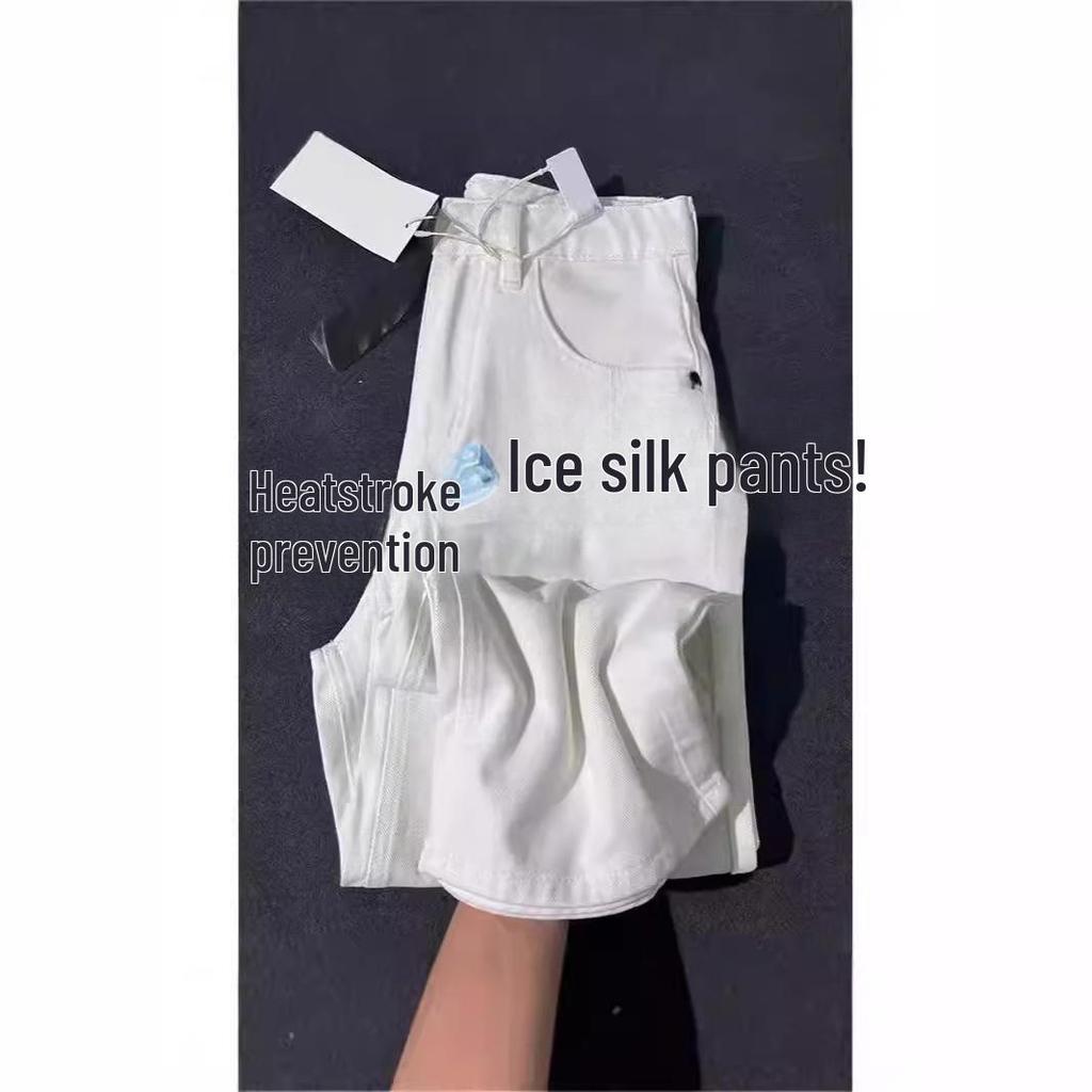 Jean large blanc Tencel taille haute pour femme - Coupe slim printemps/été avec drapé ample