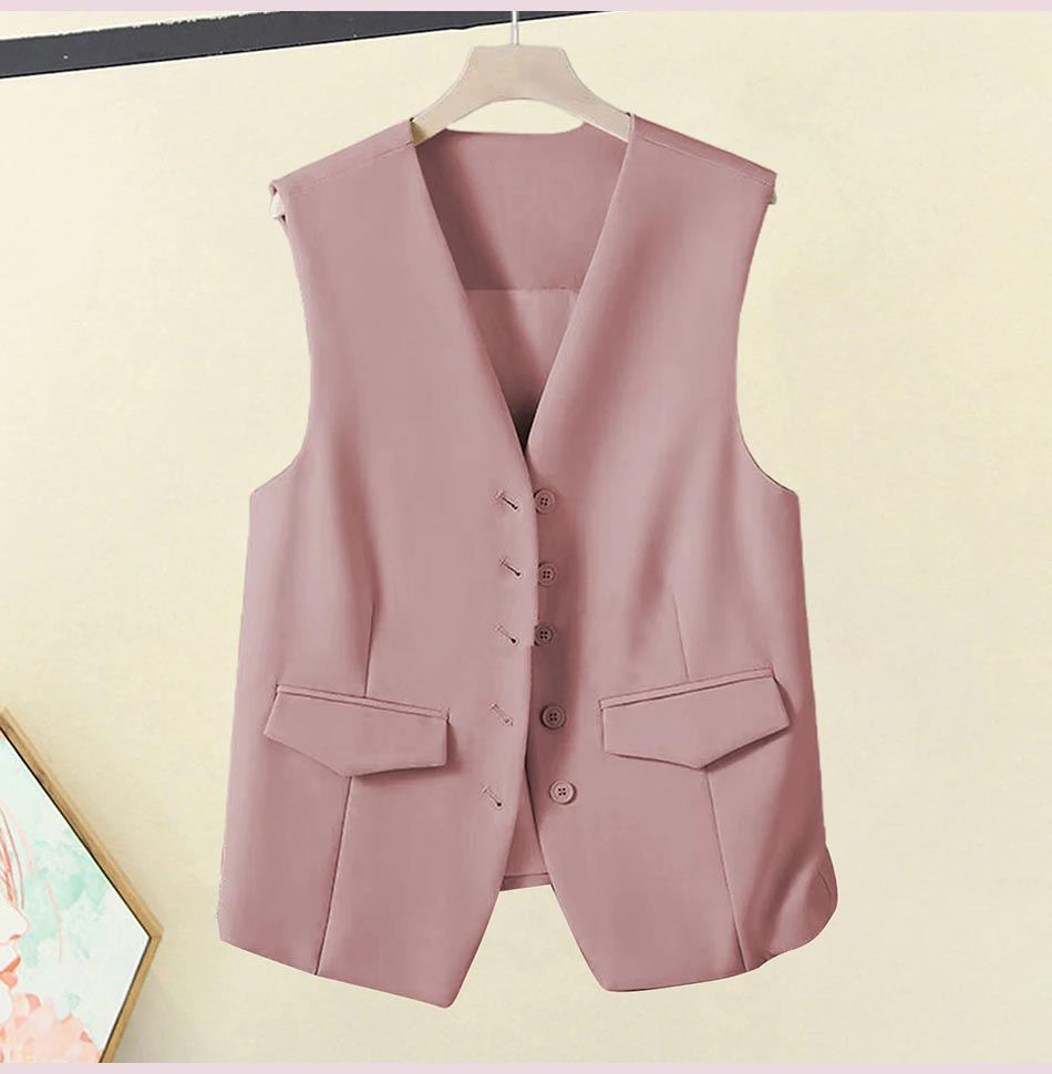Dámská obleková vesta Elegantní dámská vesta s výstřihem do V Business vesta Bez rukávů Vesta pro styl dojíždění do kanceláře Jednobarevná Jednořadá