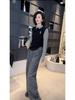 Women's Spring 2025 Slimming Striped Wide-Leg Pants with Elastic Waist and Drawstring