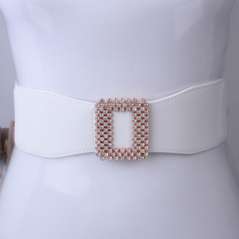 Black Waist Seal Elastic Elastic Diamond Set White Belt Women'S Decoration With Skirt Dress Clothes Wide Skirt