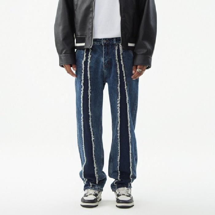 

Джинсы с заломами Свободные Прямые Широкие брюки Уличные Широкие брюки 38 синий