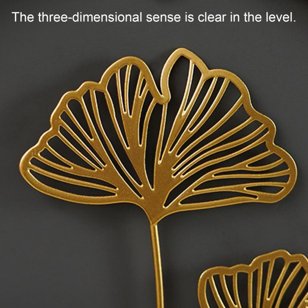 Ornaments Iron Arts Gold Metal Round Pendant Ginkgo Leaf Ornaments Wall Decoration Leaves Sculpture