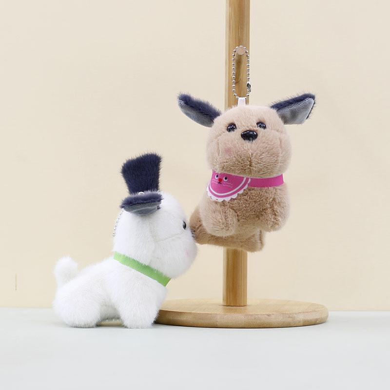 Charming Miniature Dog Plush Pendant Delightful Brown White And Pink Puppy Keychain Doll