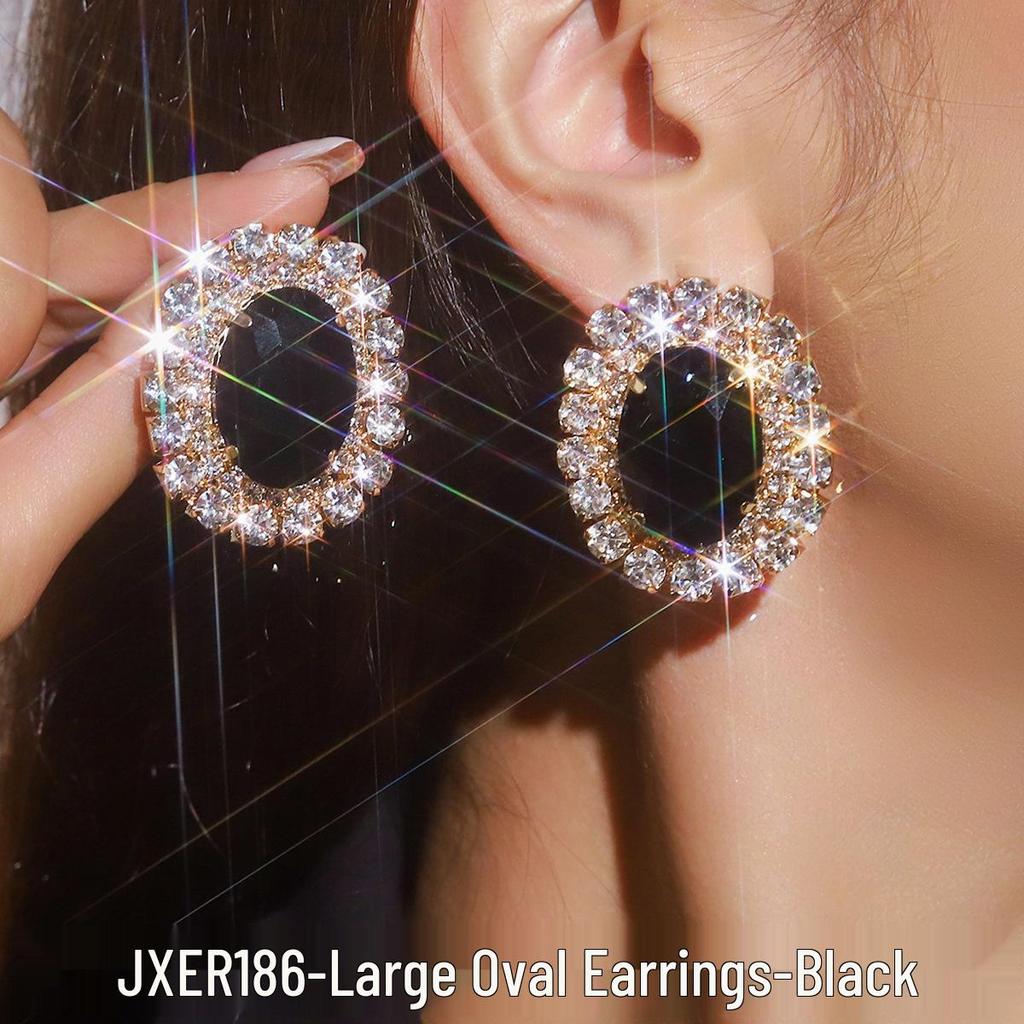 Exaggerated Geometric Heart Crystal Stud Earrings: Pink, Green, Black - Versatile Evening Ear Accessories