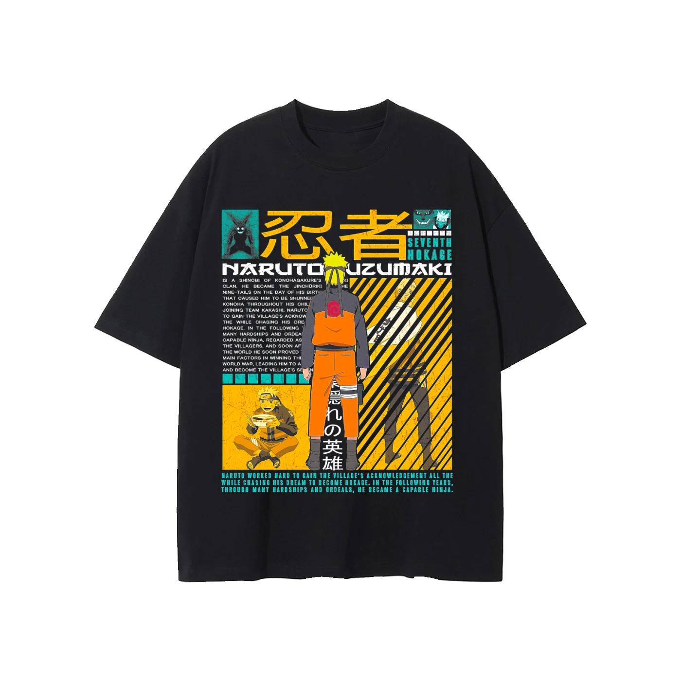 Naruto Uzumaki Tee Overzised Black Streetwear T Shirts Naruto Anime Japanese. 140