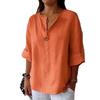 Summer Loose T-shirt for Women V-neck Cotton Linen Button Up Top for Women Shirt