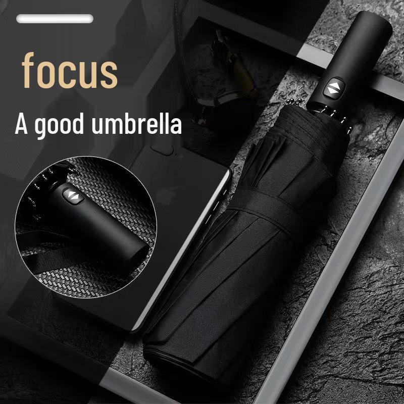 Extra-Large Automatic Black Men's Sunshade & Rain Umbrella - Sturdy, Foldable, Customizable with Thickened Design