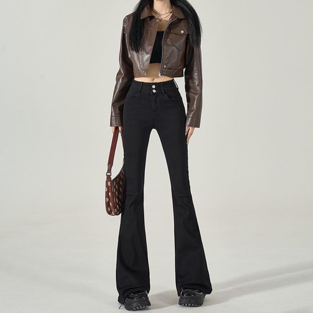 Commuter slightly stretch jeans women's autumn new thin high-waisted tight-fitting horn mopping horseshoe trousers