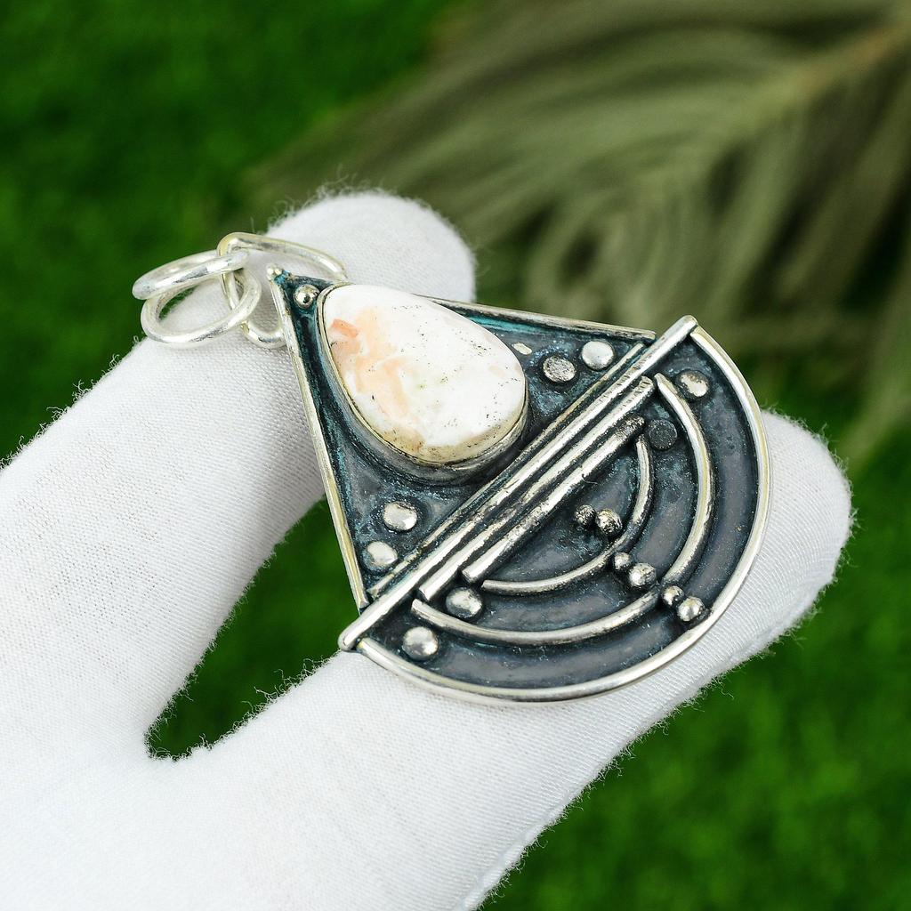 Natural Scolecite Gemstone Pendant Handmade 925 Sterling Silver Indian Jewelry