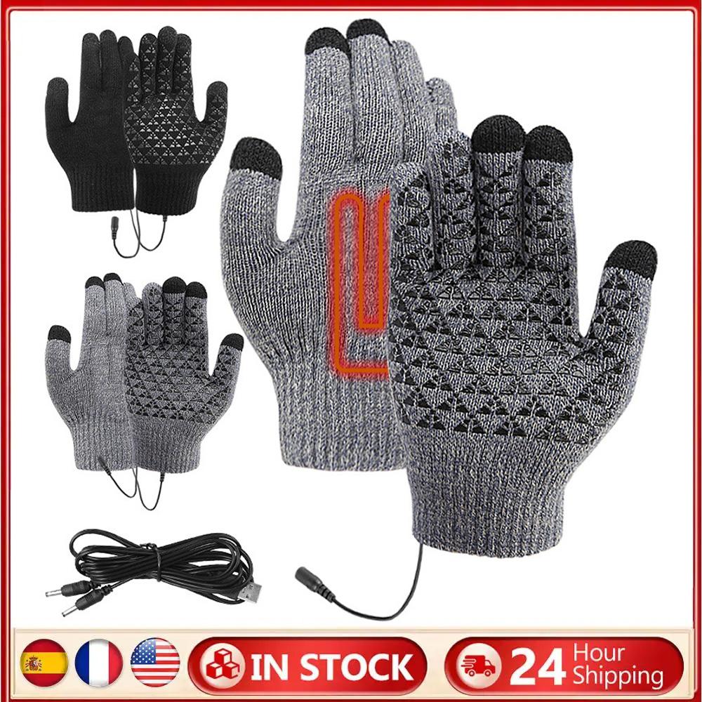 Touch Screen Knitted Gloves Winter Snowboard Gloves Hand Warmer USB Heated Gloves for Backpacking Mountaineering Riding Camping