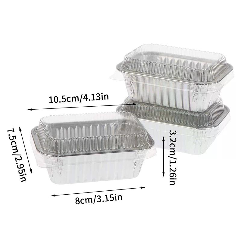 10 Stück Einweg Rechteckige Aluminiumfolien Backformen mit Deckeln für Kuchen Muffins Brot Lebensmittelaufbewahrung Mitnahmebehälter